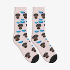 Feather Dog Face Socks in Blush with a custom dog photo
