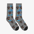 Feather Dog Face Socks in Gray with a custom dog photo