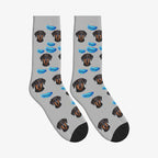 Feather Dog Face Socks in Light Gray with a custom dog photo