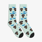 Feather Dog Face Socks in Pale Mint with a custom dog photo