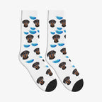 Feather Dog Face Socks in White with a custom dog photo