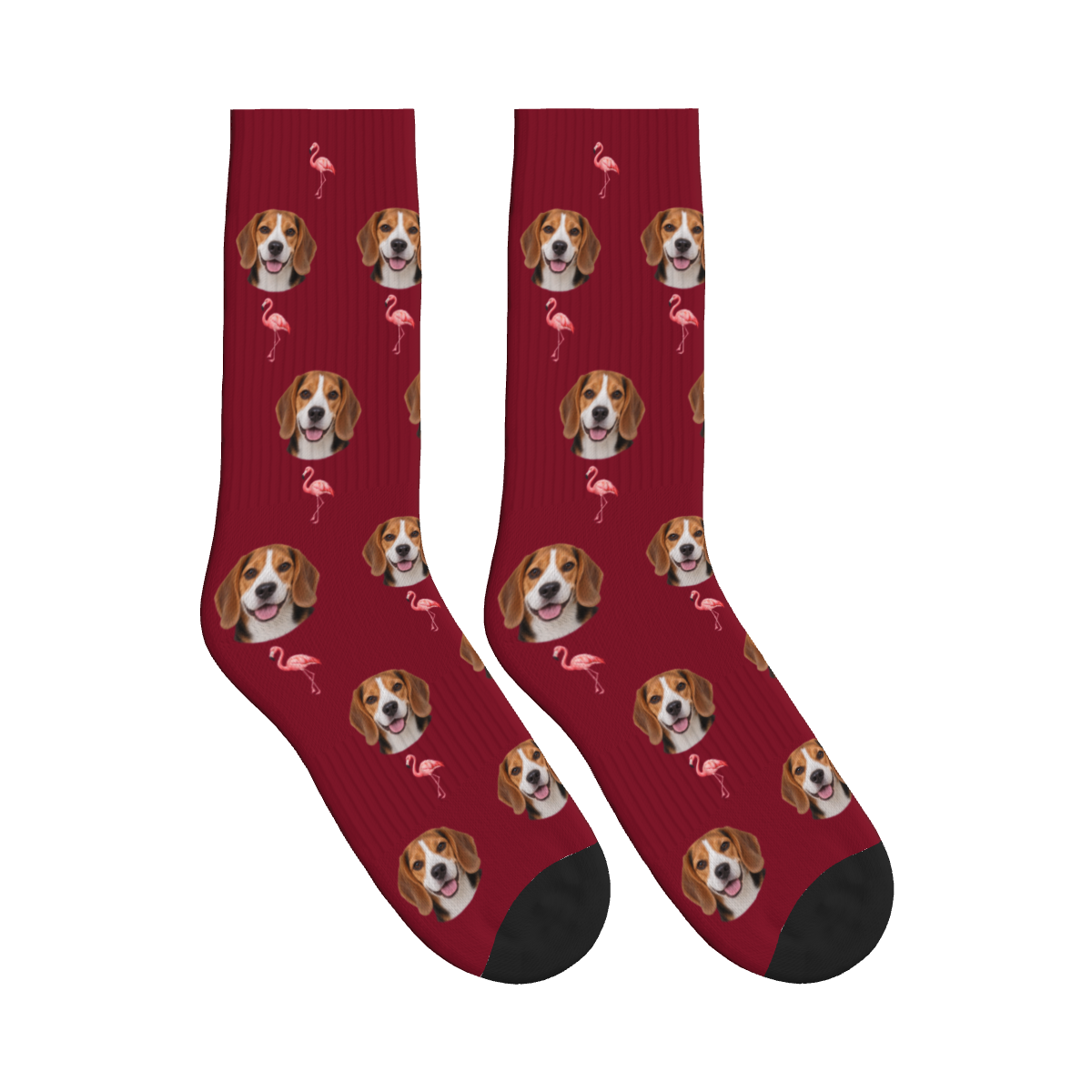 Flamingo Dog Face Socks in Burgundy with a custom dog photo