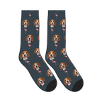 Flamingo Dog Face Socks in Charcoal Gray with a custom dog photo