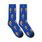 Flamingo Dog Face Socks in Cobalt Blue with a custom dog photo