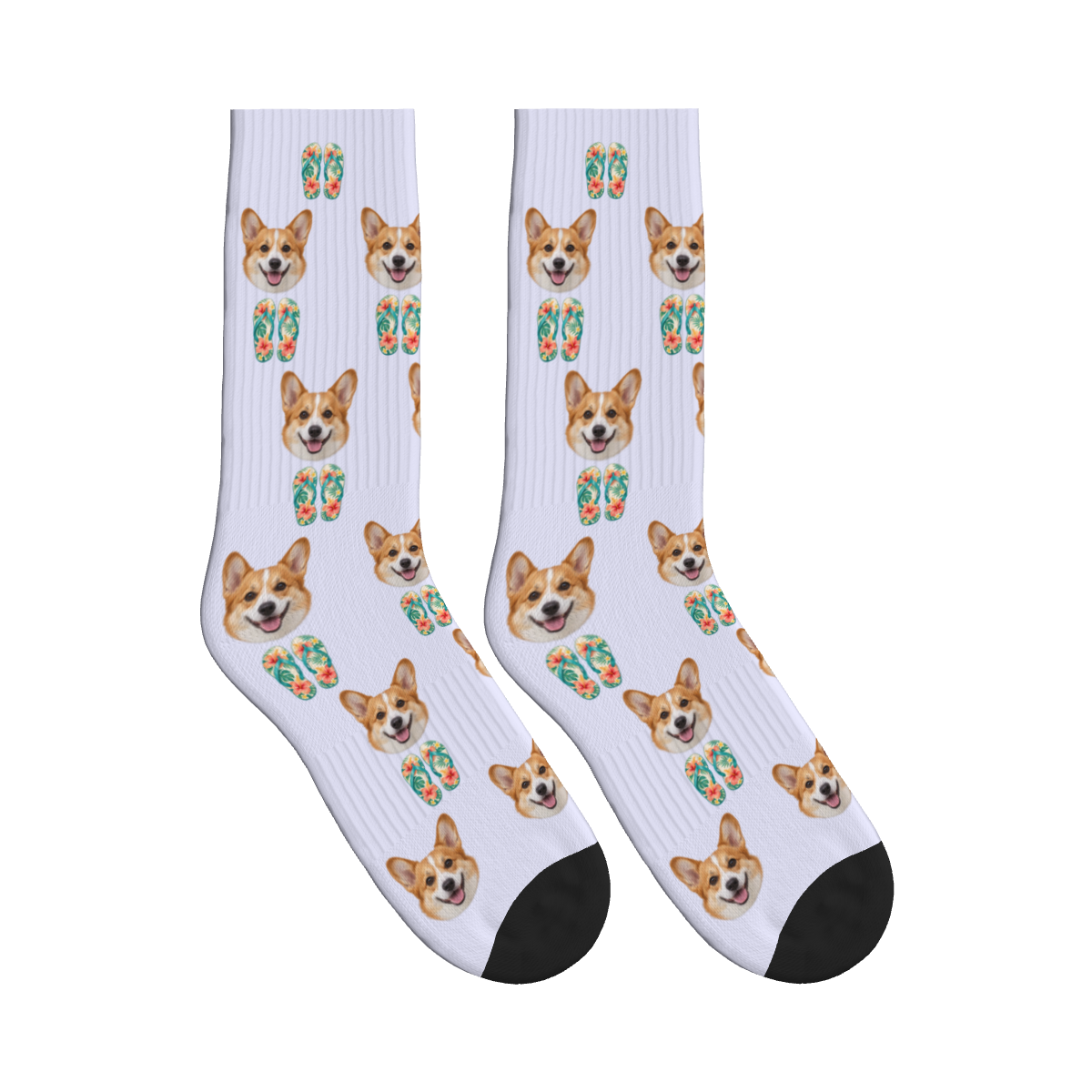 Flip Flops Dog Face Socks in Lavender with a custom dog photo