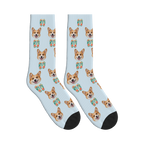 Flip Flops Dog Face Socks in Powder Blue with a custom dog photo