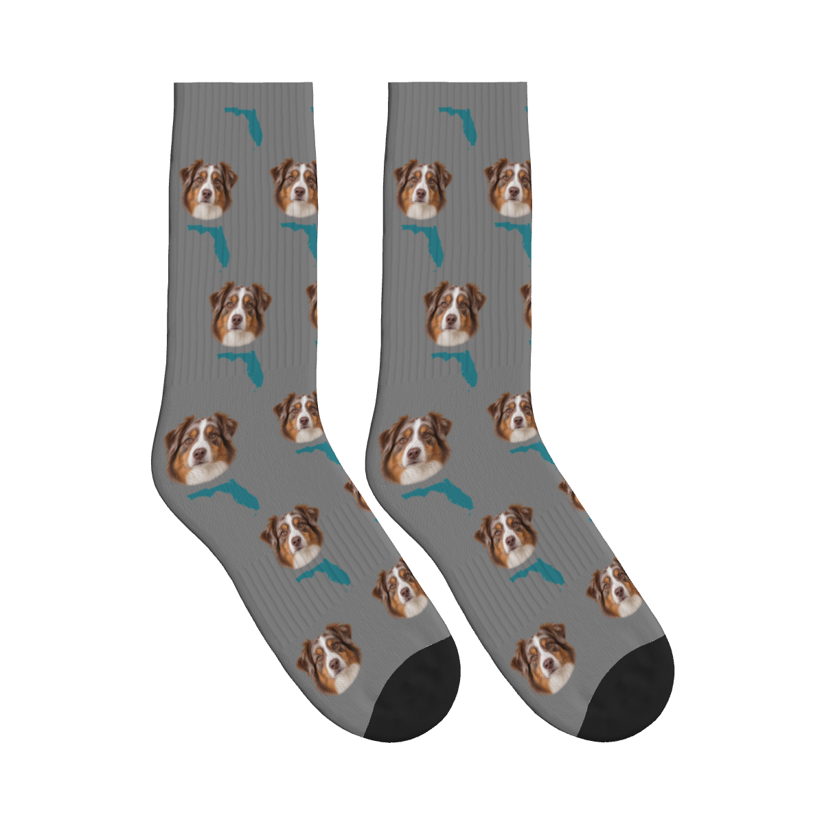 Florida Map Dog Face Socks in Gray with a custom dog photo