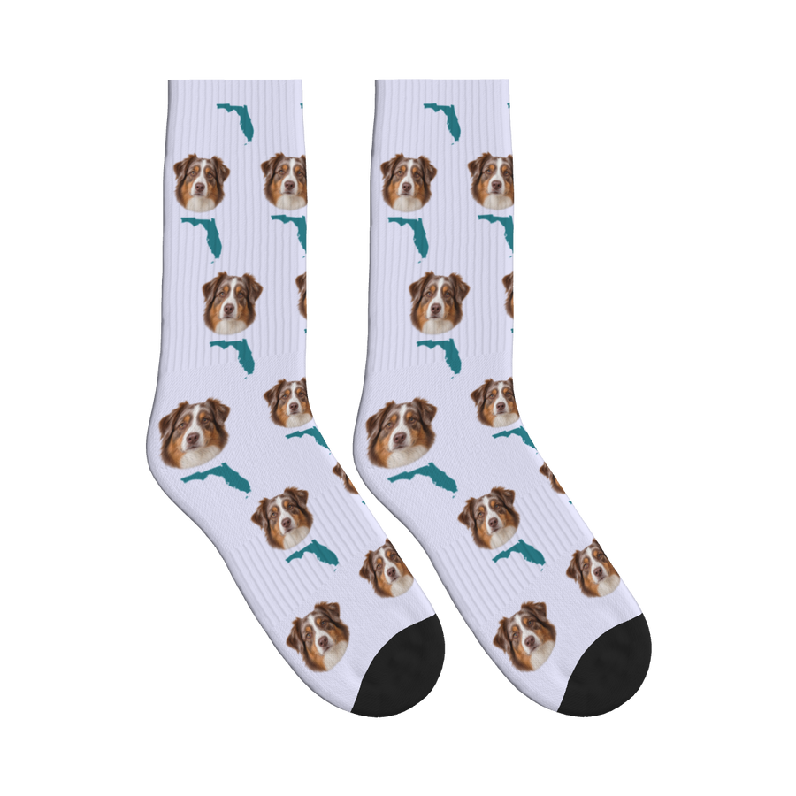Florida Map Dog Face Socks in Lavender with a custom dog photo