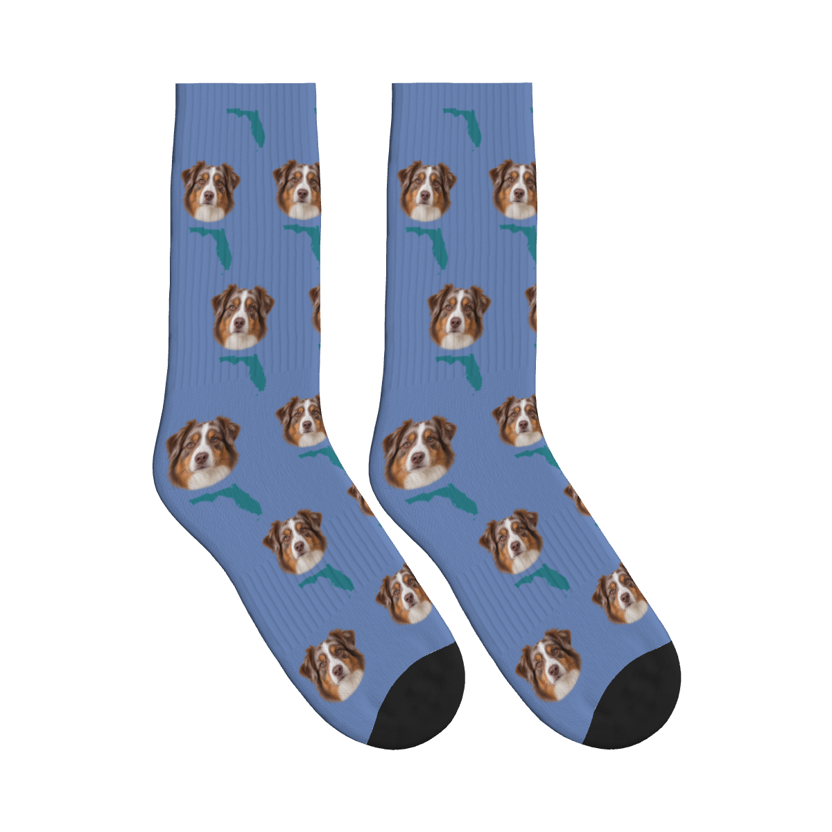 Florida Map Dog Face Socks in Slate Blue with a custom dog photo
