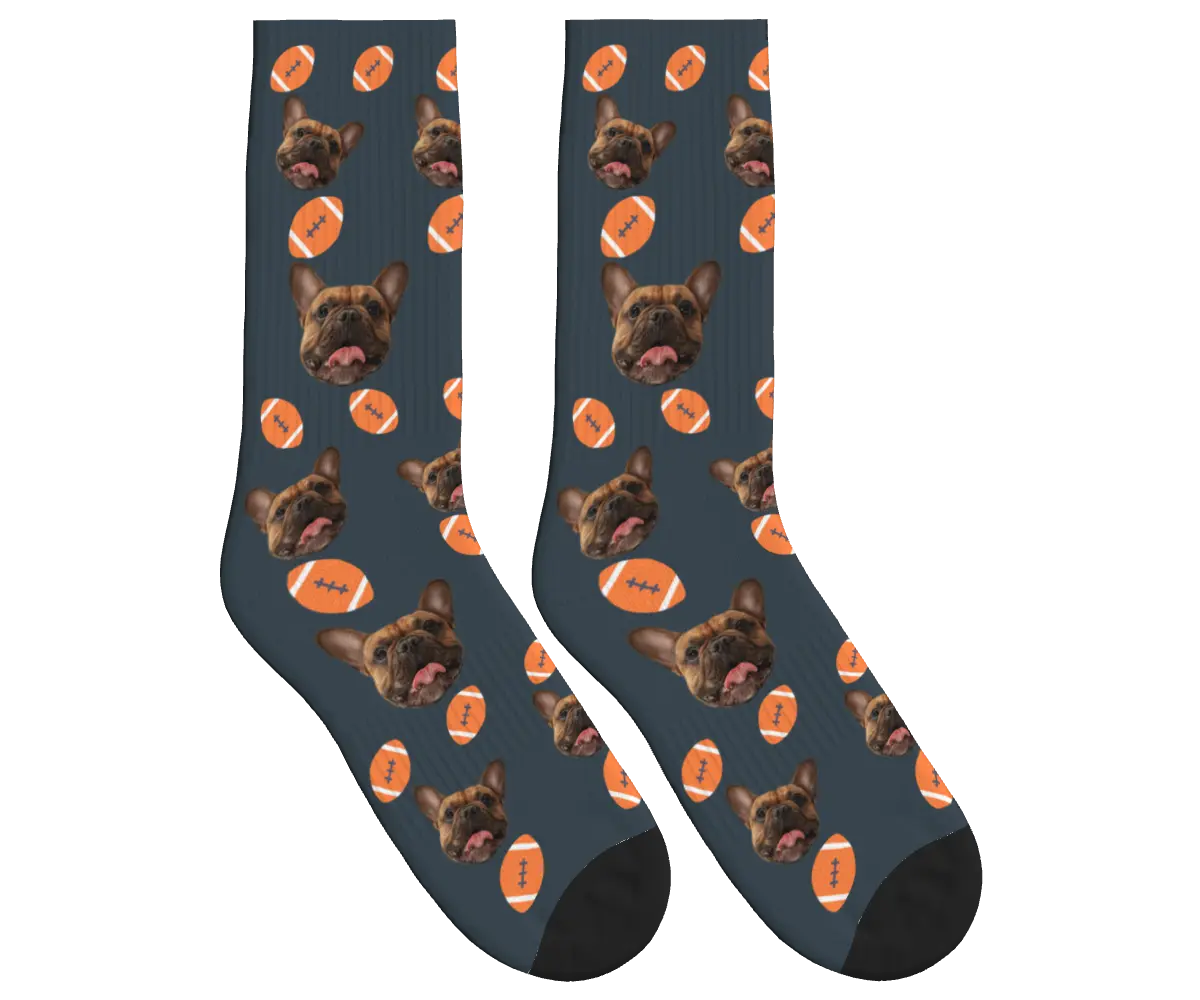Football & Dog Face Socks - Charcoal Gray / Crew Socks
