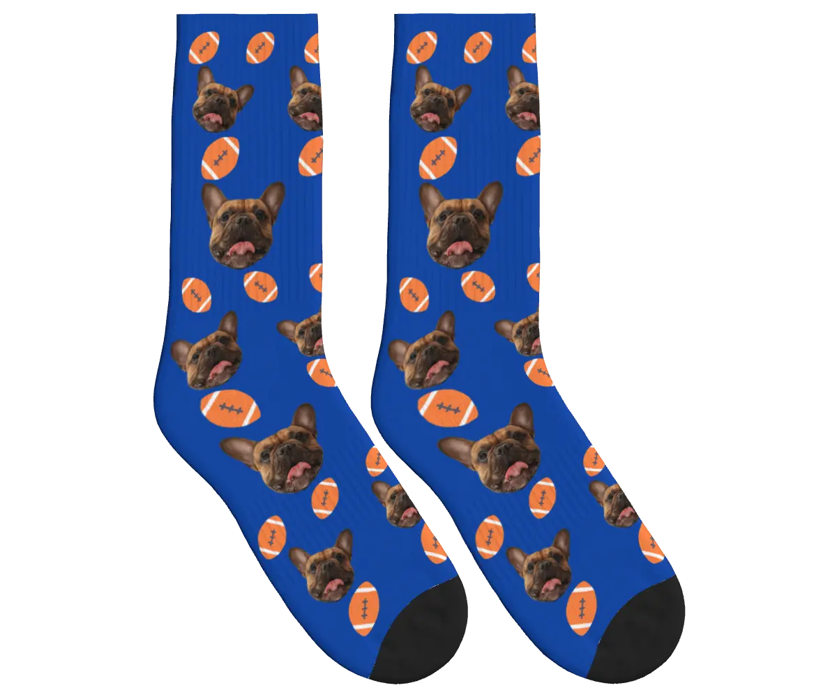Football & Dog Face Socks - Cobalt Blue / Crew Socks