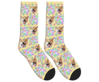“Happy Easter Y’all” Socks with Dog Faces - Pale Yellow / Crew Socks