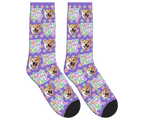 “Happy Easter Y’all” Socks with Dog Faces - Purple / Crew Socks