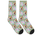 “Happy Easter Y’all” Socks with Dog Faces - Sage Green / Crew Socks