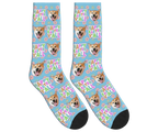 “Happy Easter Y’all” Socks with Dog Faces - Sky Blue / Crew Socks