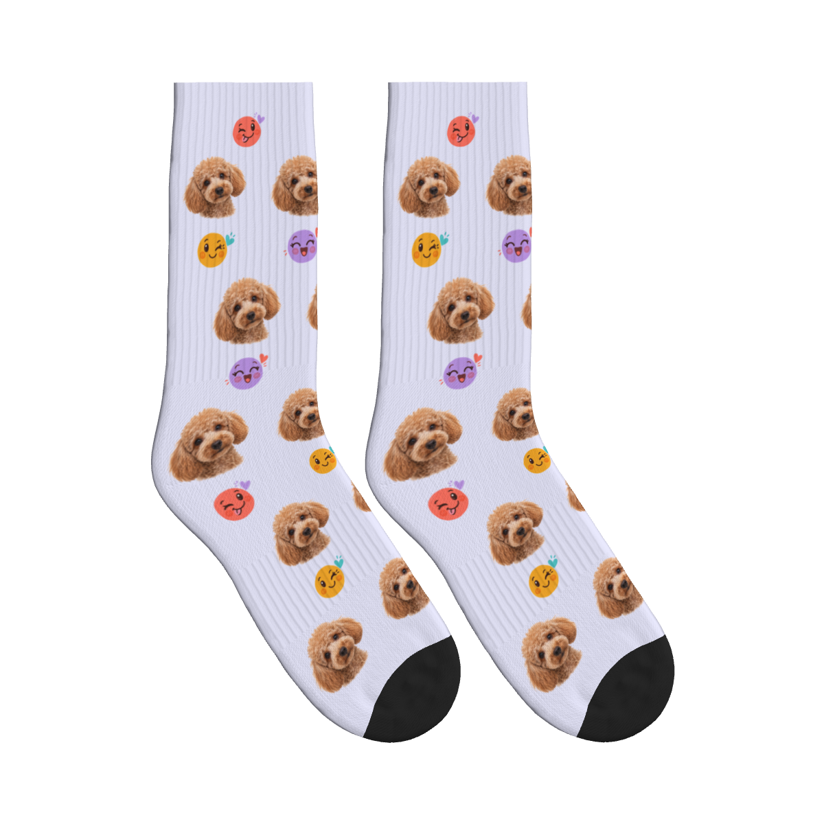 Happy Faces Dog Face Socks in Lavender with a custom dog photo