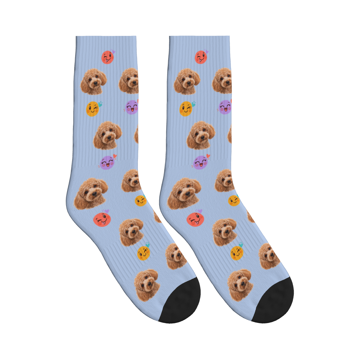 Happy Faces Dog Face Socks in Periwinkle with a custom dog photo