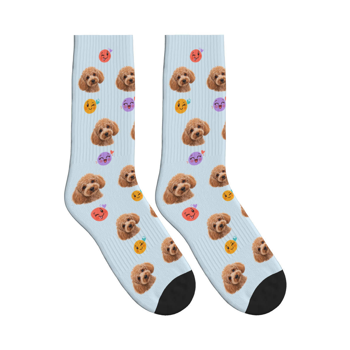 Happy Faces Dog Face Socks in Powder Blue with a custom dog photo
