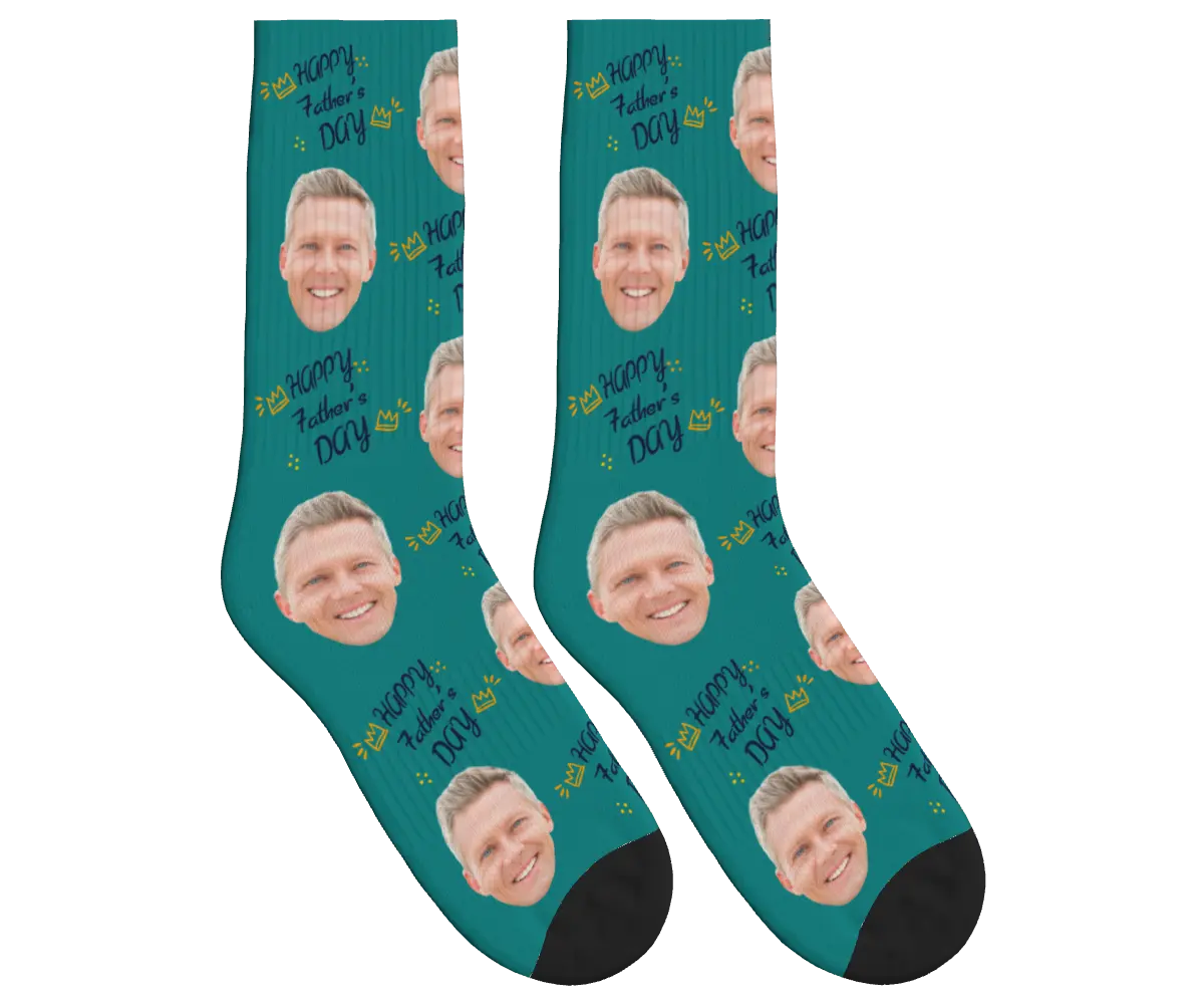 Happy Father's Day Socks - Teal / Crew Socks