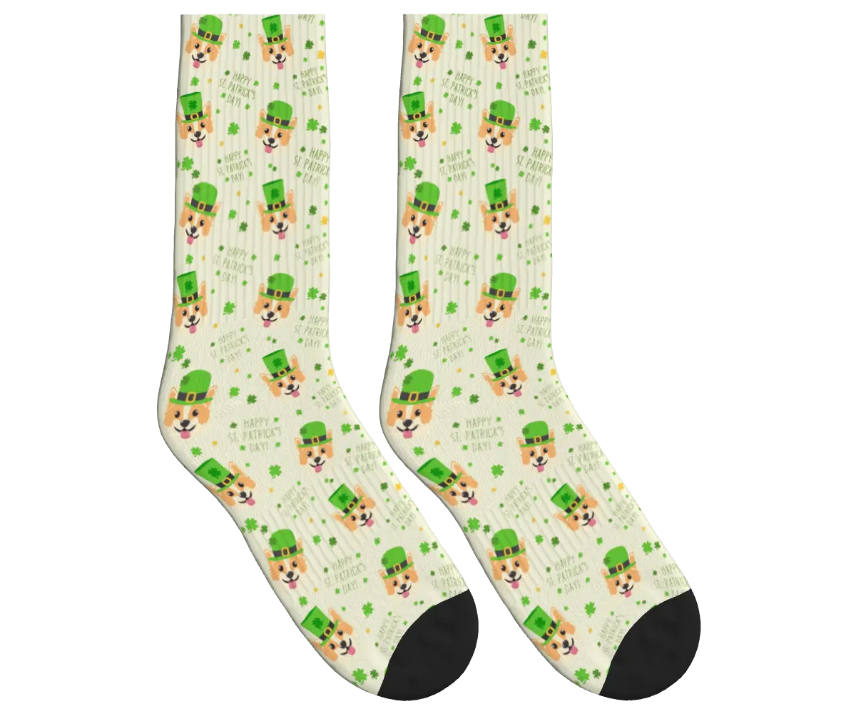 Dog & Happy St. Patrick’s Day Socks - Beige / Crew Socks