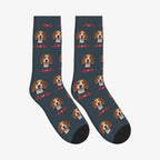 Heartbeat Line Dog Face Socks in Charcoal Gray with a custom dog photo