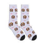 Heartbeat Line Dog Face Socks in Lavender with a custom dog photo