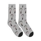 Hooded Skeleton Dog Face Socks in Light Gray with a custom dog photo