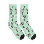 Hooded Skeleton Dog Face Socks in Mint Green with a custom dog photo