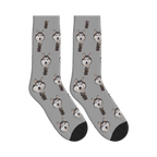 Hooded Skeleton Dog Face Socks in Silver Gray with a custom dog photo