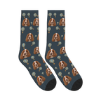 Hot Air Balloon Dog Face Socks in Charcoal Gray with a custom dog photo