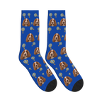 Hot Air Balloon Dog Face Socks in Cobalt Blue with a custom dog photo