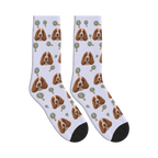 Hot Air Balloon Dog Face Socks in Lavender with a custom dog photo