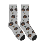Hovering Hummingbird Dog Face Socks in Light Gray with a custom dog photo