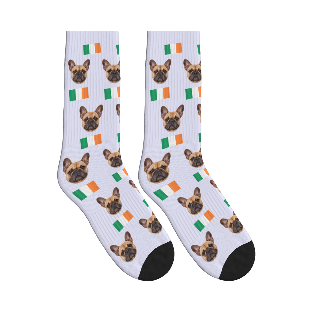 Ireland Flag Dog Face Socks in Lavender with a custom dog photo