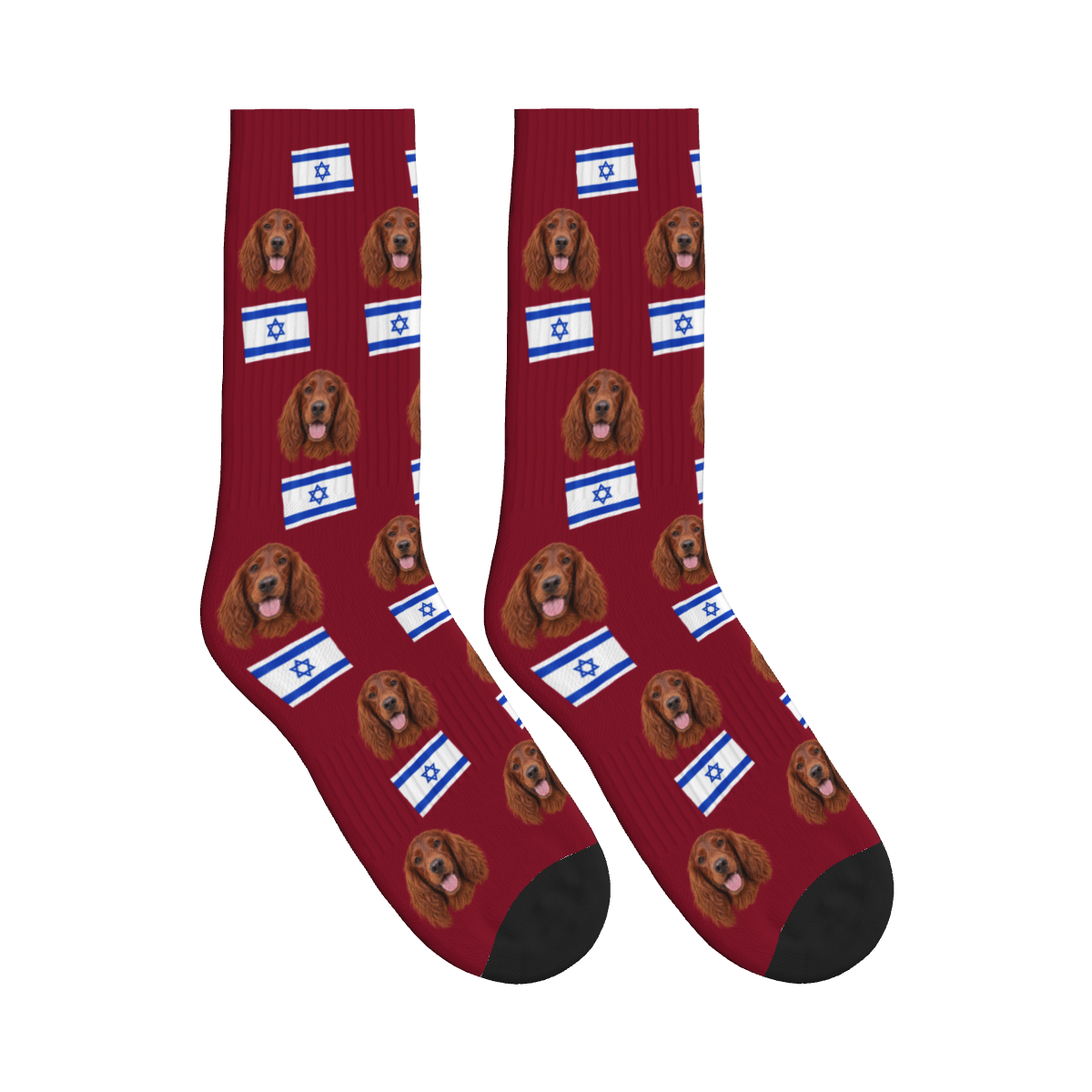 Israel Flag Dog Face Socks in Burgundy with a custom dog photo