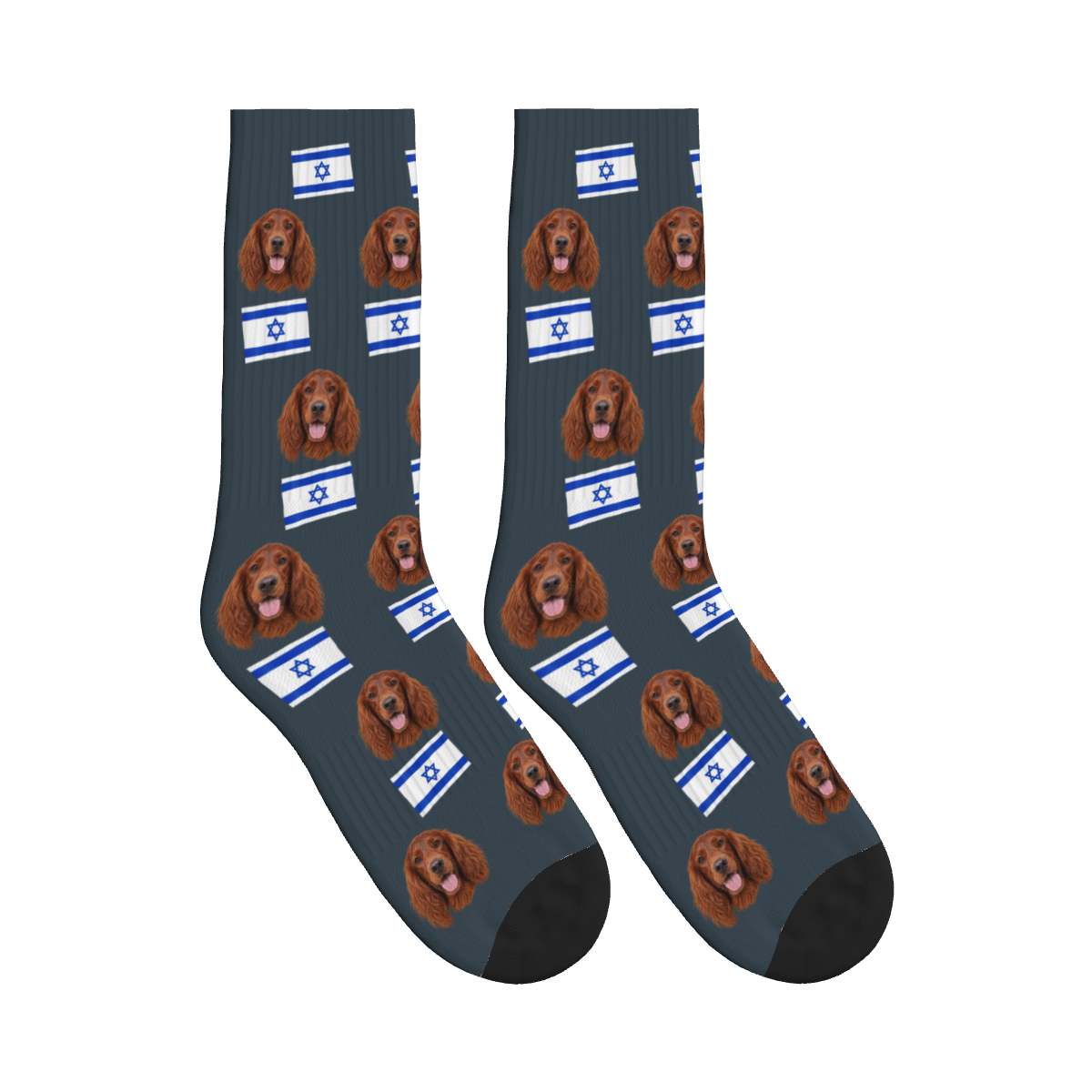 Israel Flag Dog Face Socks in Charcoal Gray with a custom dog photo