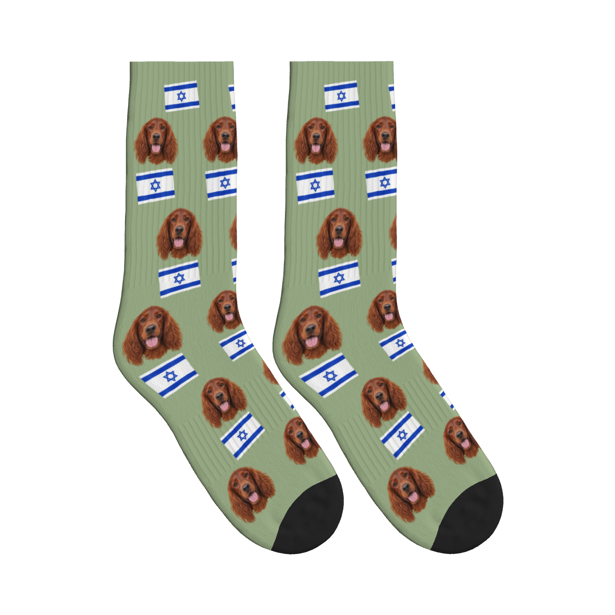 Israel Flag Dog Face Socks in Sage Green with a custom dog photo