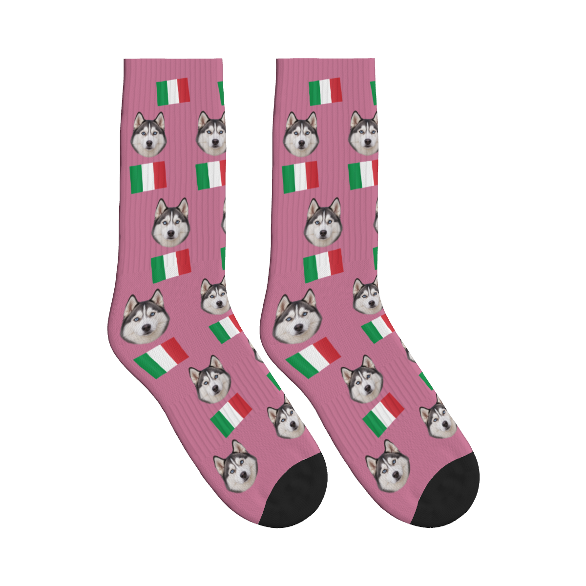 Italy Flag Dog Face Socks in Dusty Rose with a custom dog photo