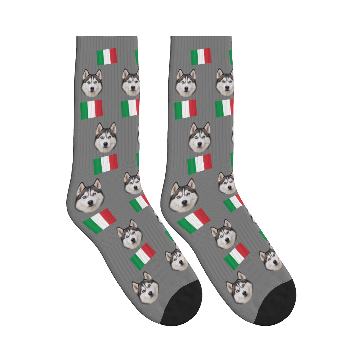 Italy Flag Dog Face Socks in Gray with a custom dog photo
