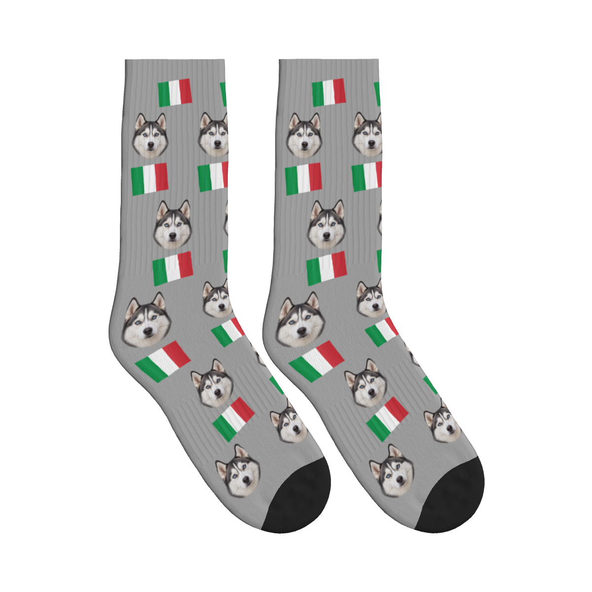 Italy Flag Dog Face Socks in Silver Gray with a custom dog photo