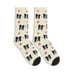 Layered Hearts Dog Face Socks in Beige with a custom dog photo