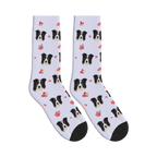 Layered Hearts Dog Face Socks in Lavender with a custom dog photo