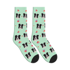 Layered Hearts Dog Face Socks in Mint Green with a custom dog photo