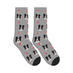 Layered Hearts Dog Face Socks in Silver Gray with a custom dog photo