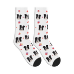 Layered Hearts Dog Face Socks in White with a custom dog photo