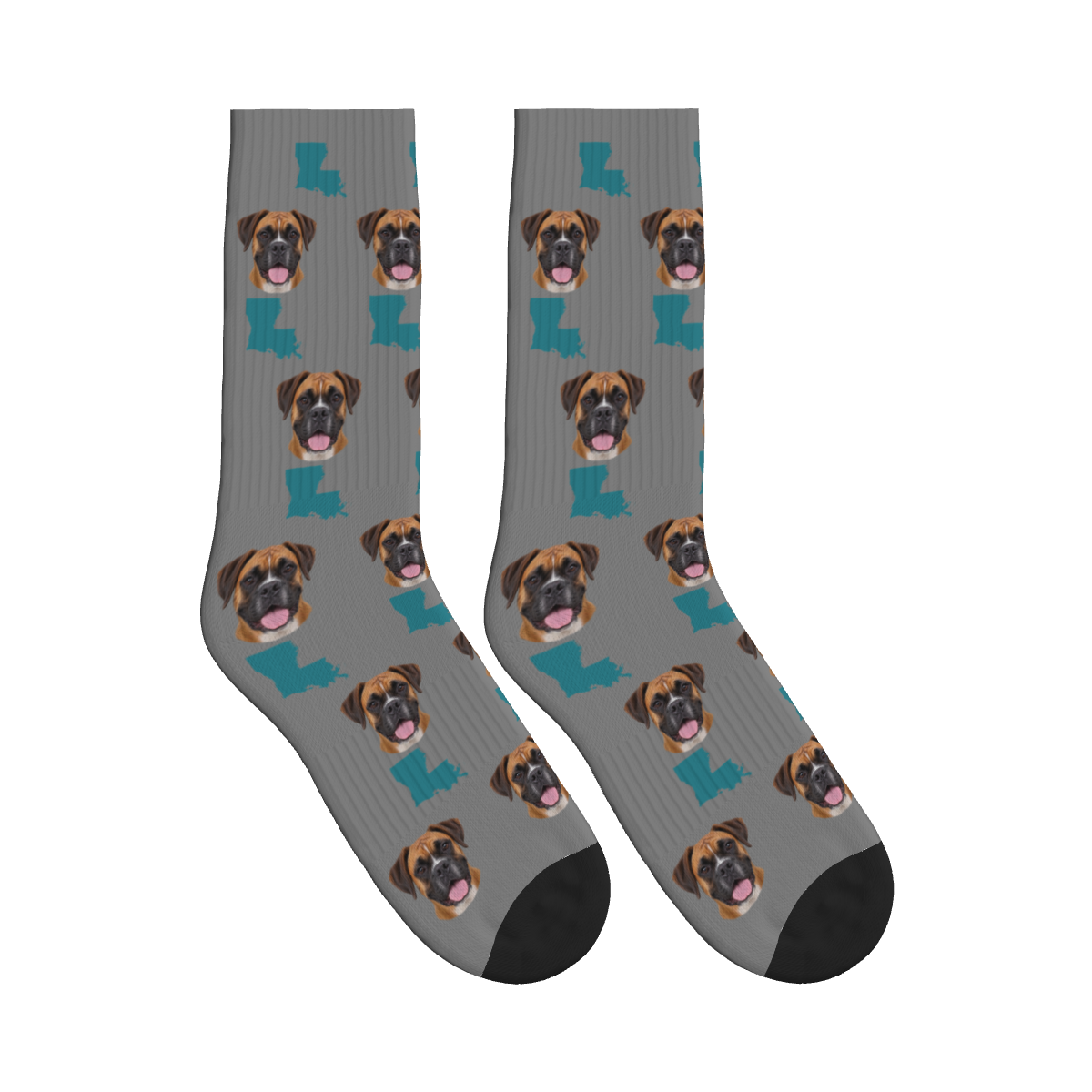 Louisiana Map Dog Face Socks in Gray with a custom dog photo