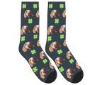 Clover & Dog Face Socks in Charcoal Gray — personalized dog photo design