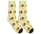 Clover & Dog Face Socks in Pale Yellow — personalized dog photo design