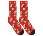 Clover & Dog Face Socks in Red — personalized dog photo design
