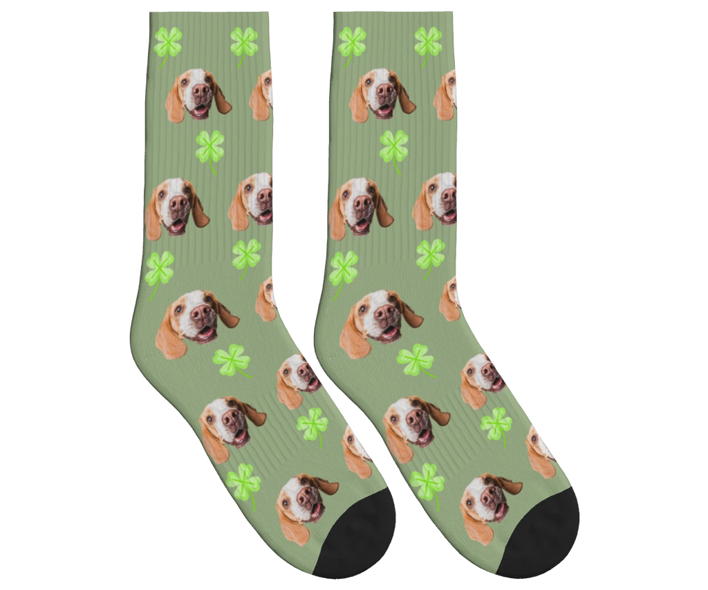 Clover & Dog Face Socks in Sage Green — personalized dog photo design